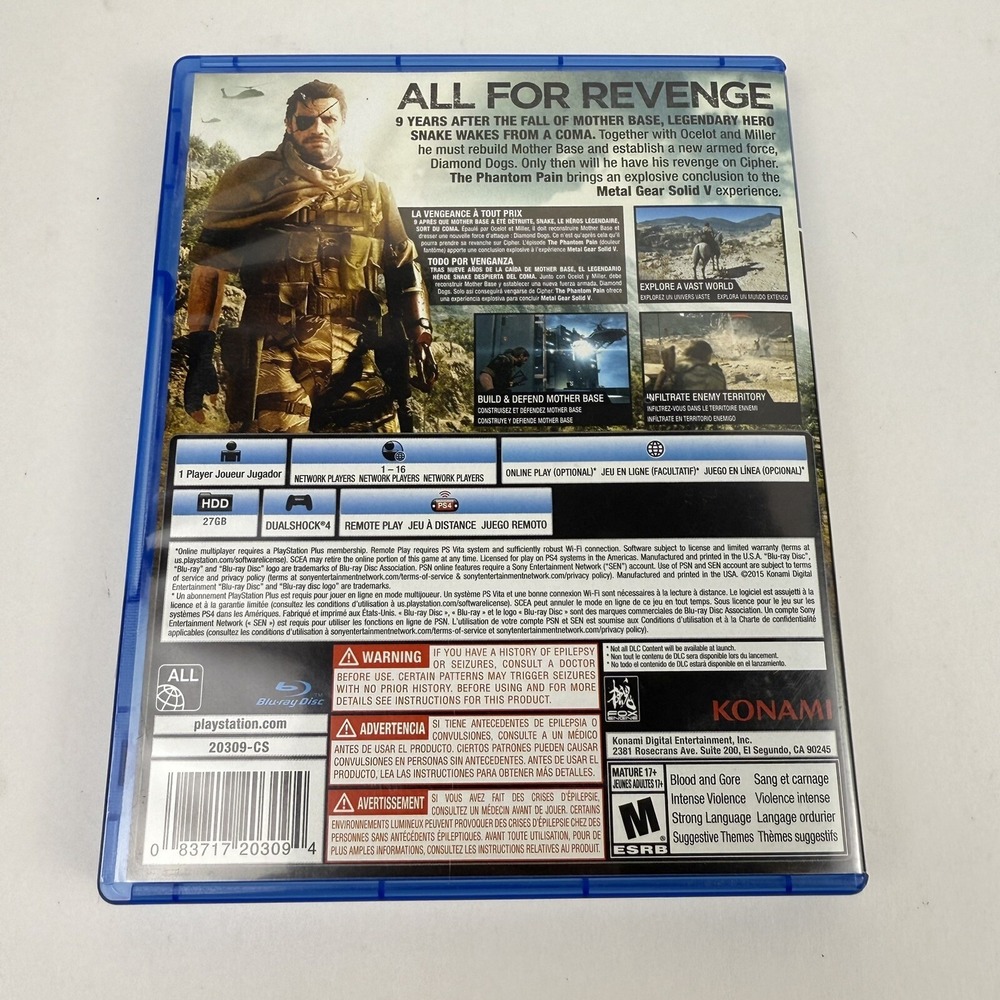 Metal Gear Solid V: The Phantom‎ Pain (Sony PlayStation 4, 2015) Tested Working - Picture 4 of 4
